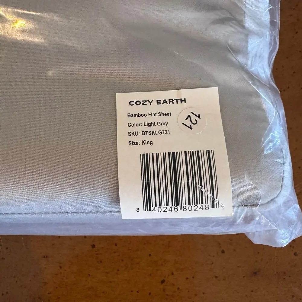 Cozy Earth Bamboo King Flat Sheet Light Grey NWT